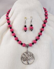 Hot Pink/Black Beaded Tree of Life