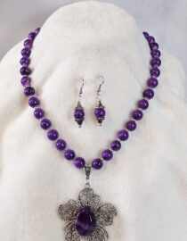 Purple and Tiny Silver Beaded Necklace