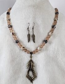 Multi Brown/Tan Beaded Feather