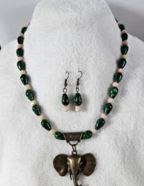 Green and Cream Beaded Elephant