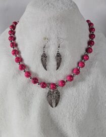 Deep Pink Beaded Angel Wings