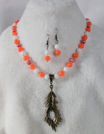 Orange/White Beaded Feather